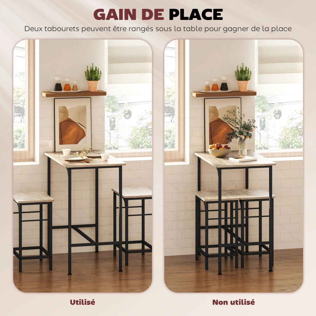 Set tavolo bar con 2 sgabelli ¨C Xylo ¨C telaio acciaio effetto legno naturale