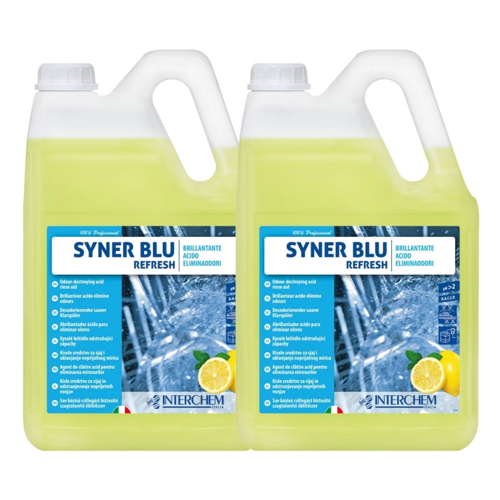 Syner Blu Refresh 2 x 5 Kg, Brillantante Elimina Odori Stoviglie e Macchine Lavastoviglie | Interchem