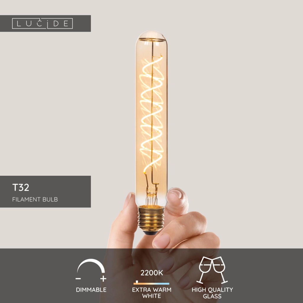 Lampadina LED filamento ambra tubo E27 4,9W Lucide