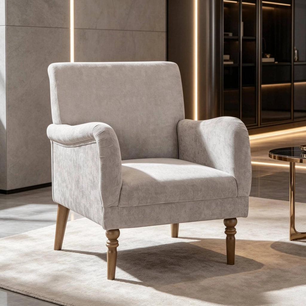 Poltrona lounge a 1 posto in lino grigio con schienale alto