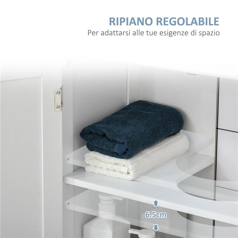 MOBILE SOTTOLAVABO A 2 ANTE CON RIPIANO REGOLABILE E INTAGLIO A U, 60X30X60 CM, BIANCO