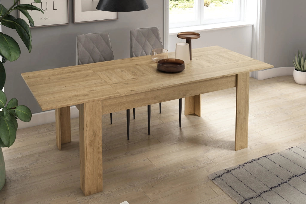 Set Naturale soggiorno sala da pranzo, Credenza-mobile tv 160cm-tavolo allungabile rovere/nero