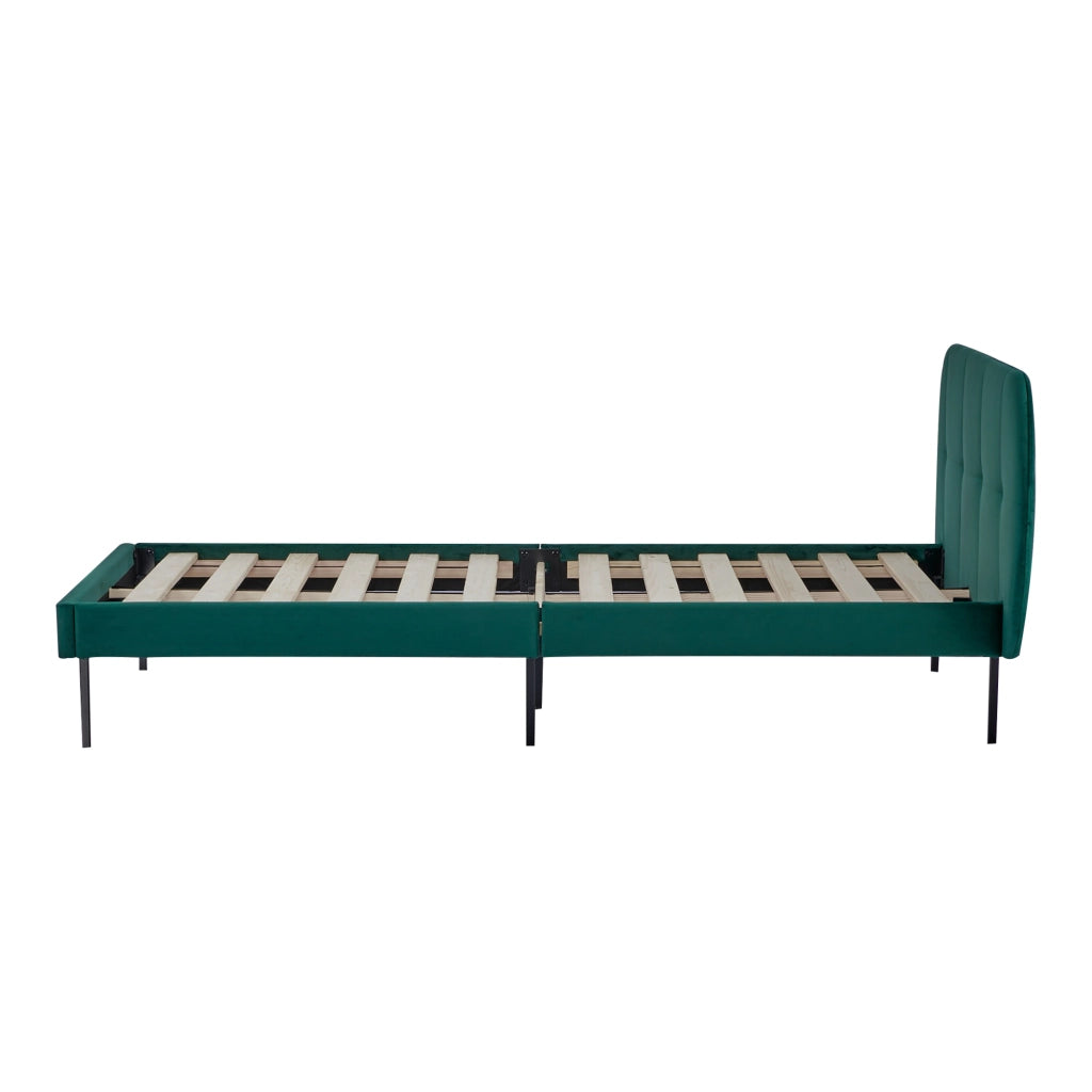 Letto Singolo Porvoo con Testiera e Materasso 90x200 cm Rivestimento in Velluto - Verde Scuro [en.casa]