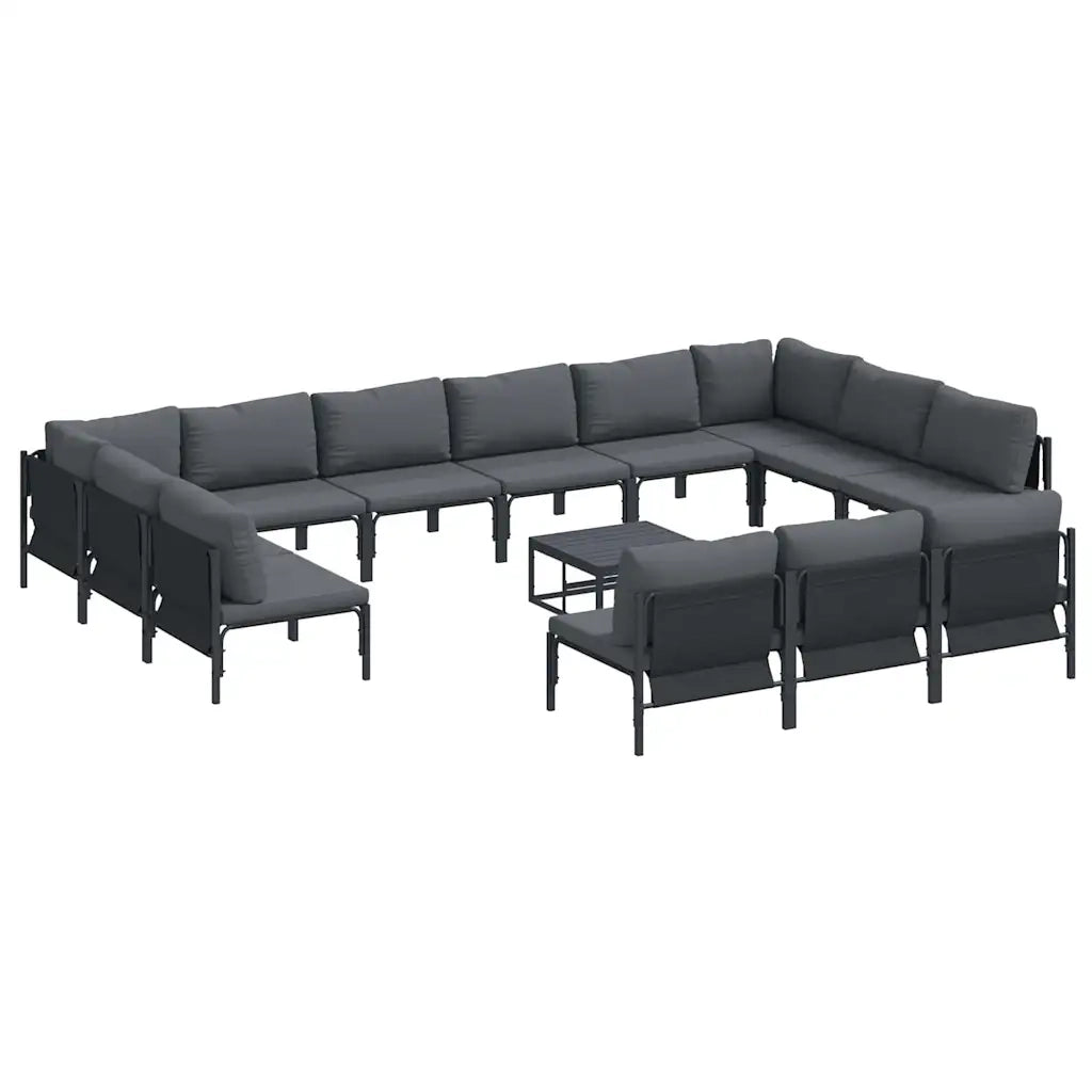 Set Divano da Giardino con cuscino 14 pcs Nero Acciaio 3379023