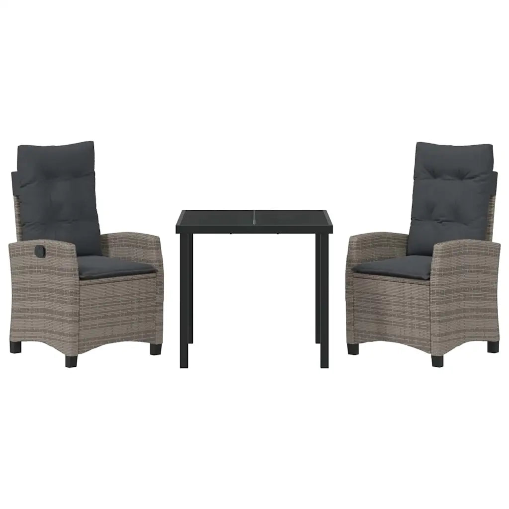 Set da Pranzo per Giardino con cuscino 3 pcs Grigio polyrattan 3380386
