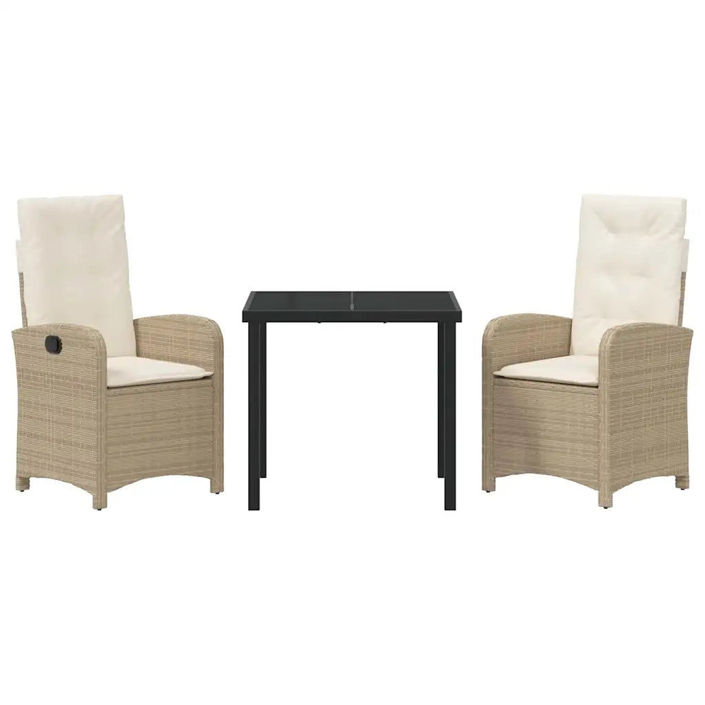 Set da Pranzo per Giardino con cuscino 3 pcs Beige polyrattan 3380281