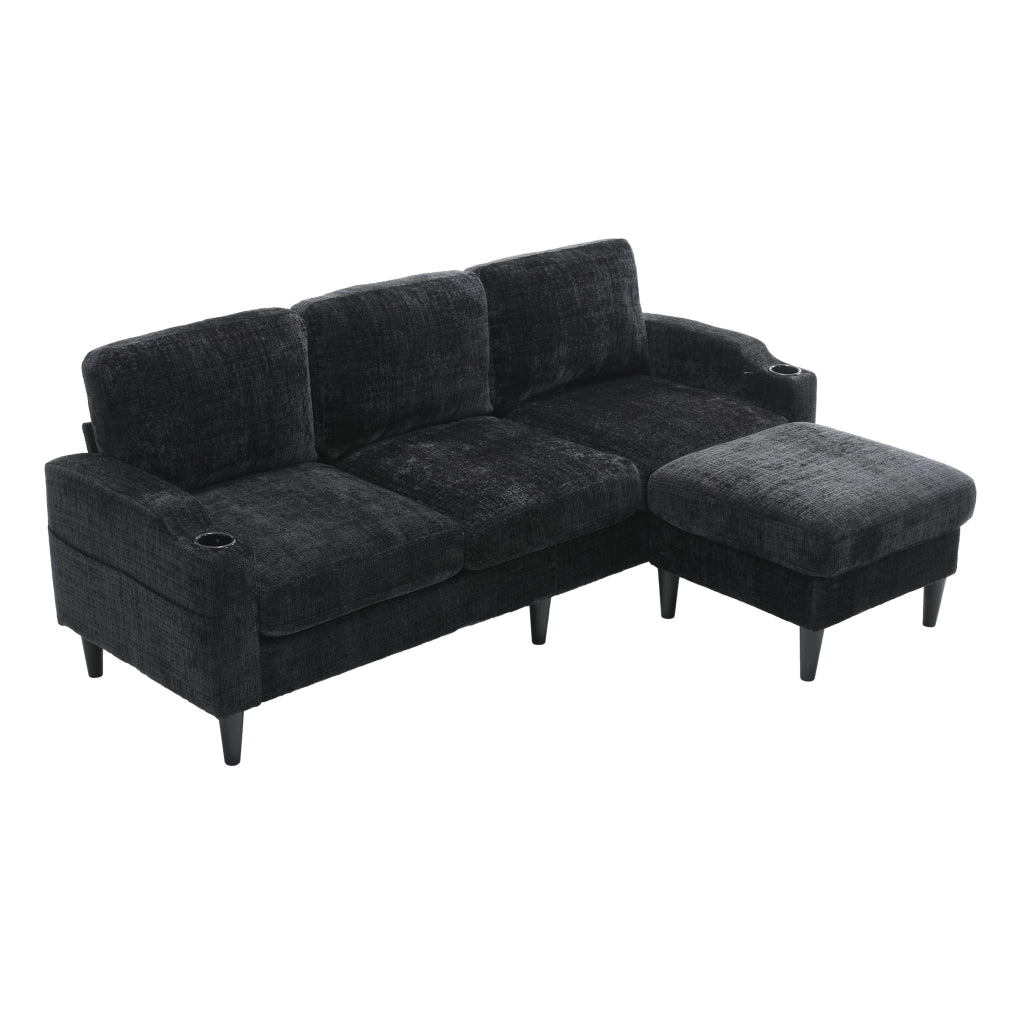 Elegante Divano con Pouf e Ripostiglio - Zephmum- 4 Posti con Braccioli Comodi, Portabicchieri, Tasche Laterali
