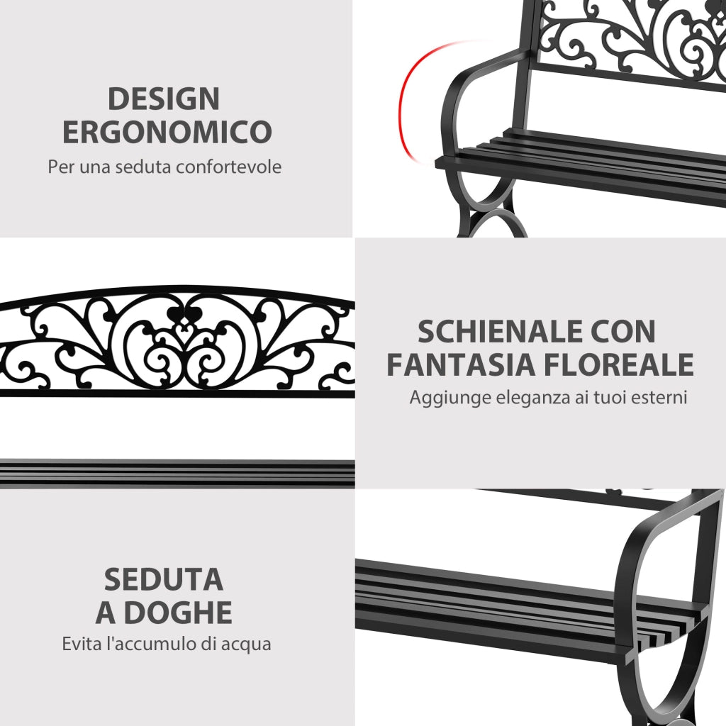 Panchina da Giardino 2 Posti in Ghisa Lavorata Nero 127x60x85 cm