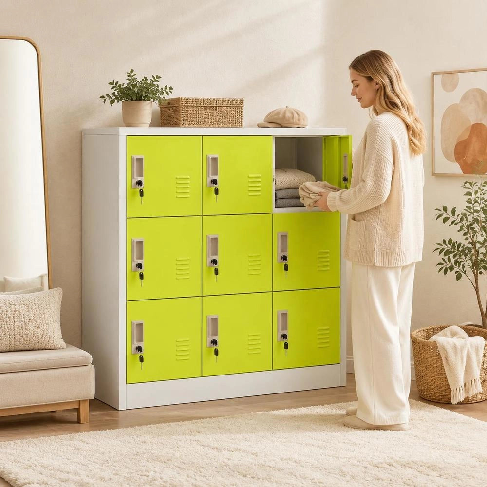 Locker Cabinet, Light Grey And Green, 90x45x92.5 Cm, Steel