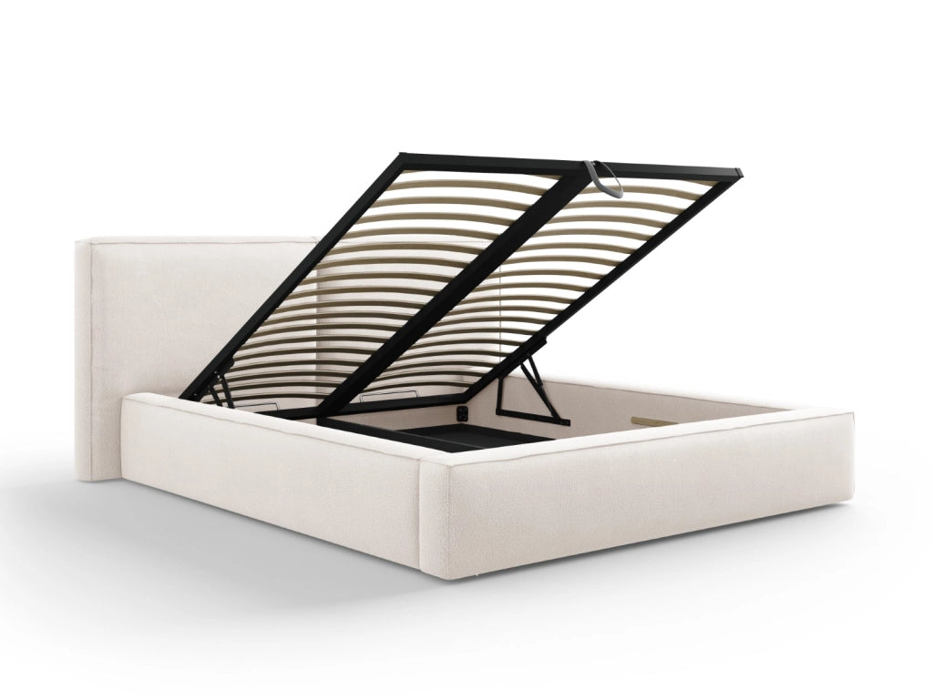 Cosmopolitan Design - Letto a cassettone con testiera doppia "Arendal" 160x200cm in tessuto strutturato beige chiaro 