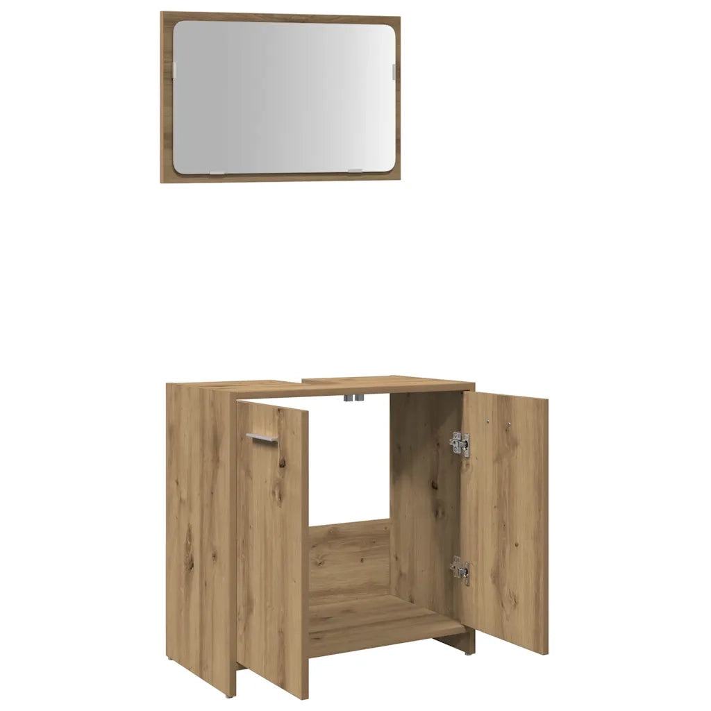 Mobiletto da bagno a parete con specchio 60 x 33 x 61 cm ampio spazio contenitivo moderno atmosfera accogliente legno di rovere lavorato a mano 02_0050727