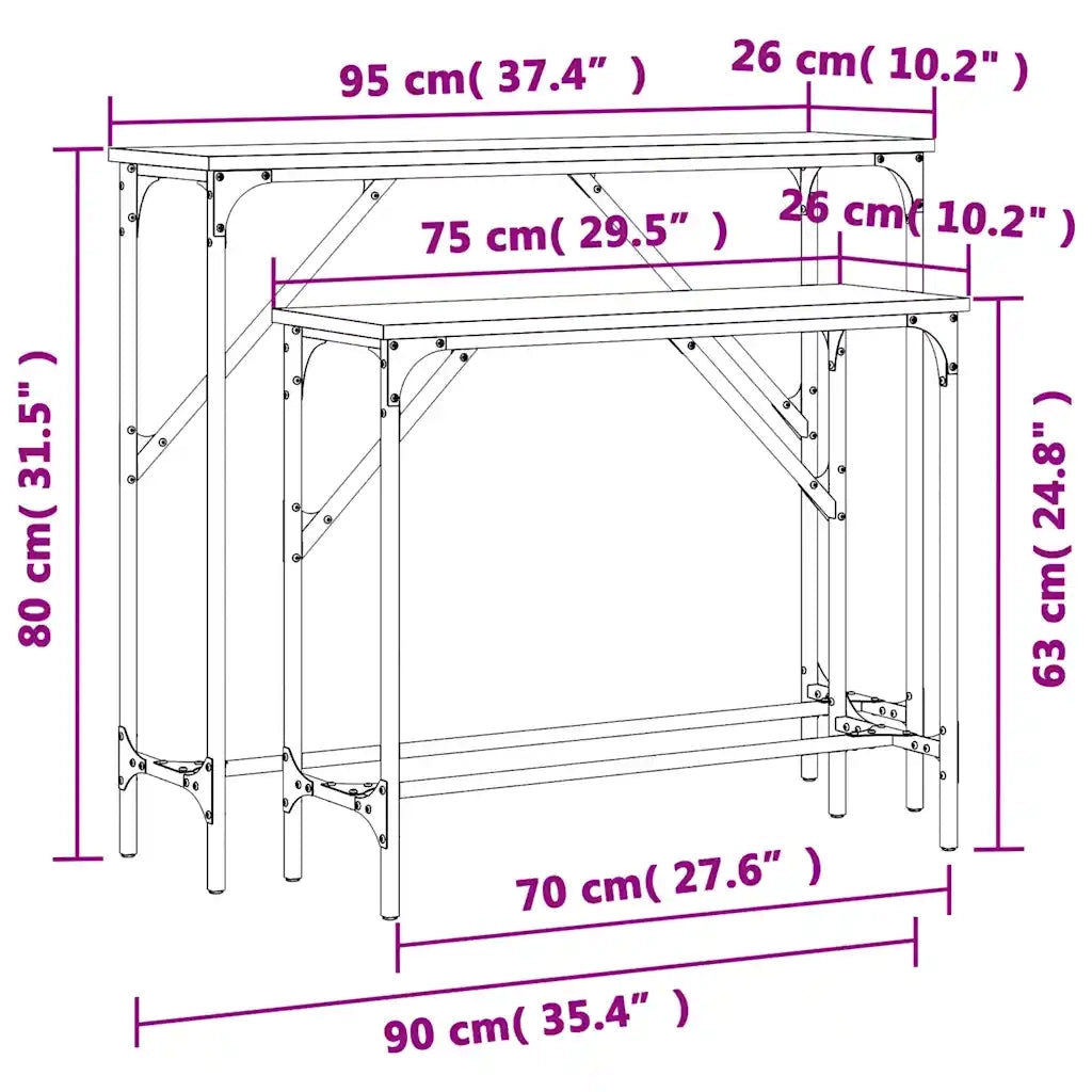 Tavolini Consolle 2 pz Rovere Marrone in Legno Multistrato 834144