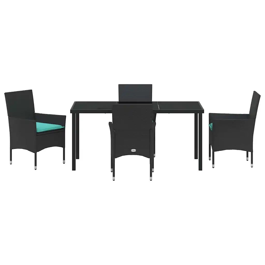 Set di tavolo e sedie con cuscino 5 pcs Nero Rattan in PE 3379838