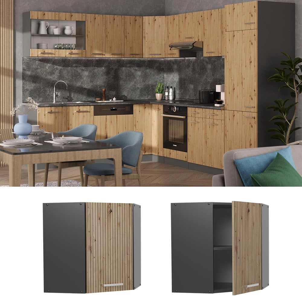Mobile angolare da cucina R-Line, Rovere artigianale, 57 cm, per la libera combinazione all'interno di sistemi cucina modulari