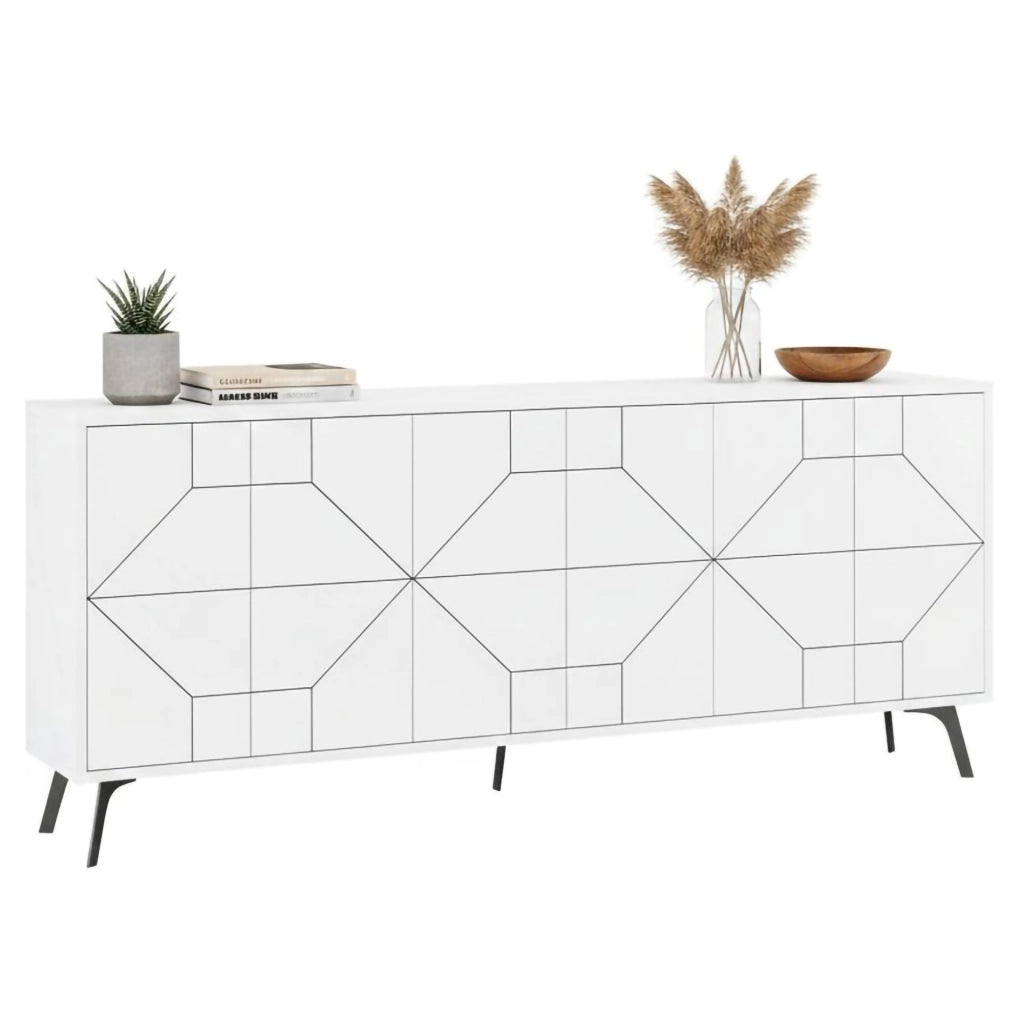 Credenza Africo, Buffet da soggiorno, Madia da salotto, Dispensa da cucina, 184x35h77 cm, Bianco