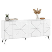 Credenza Africo, Buffet da soggiorno, Madia da salotto, Dispensa da cucina, 184x35h77 cm, Bianco