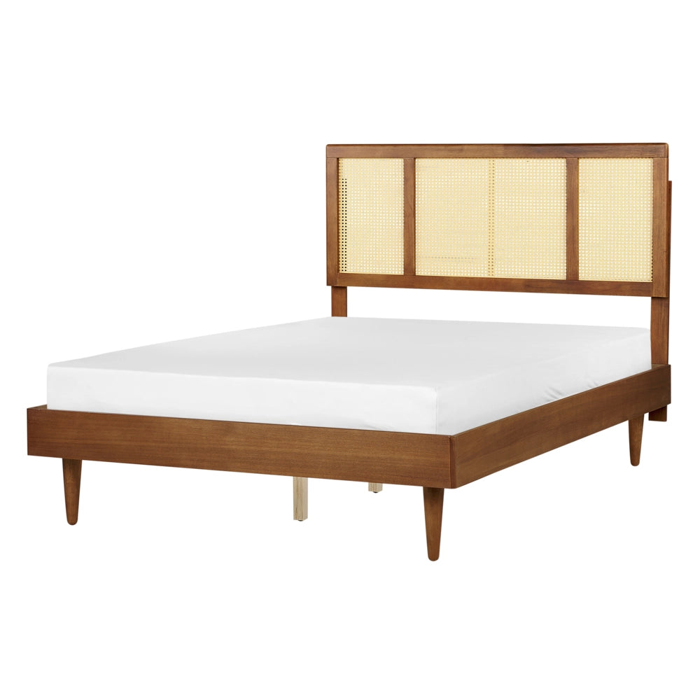 Letto moderno con rete a doghe testata a treccia viennese in legno chiaro 140 x 200 cm camera da letto