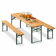 Set Birreria con Tavolo 220 cm e 2 Panche Legno Abete Interno Esterno Pieghevole