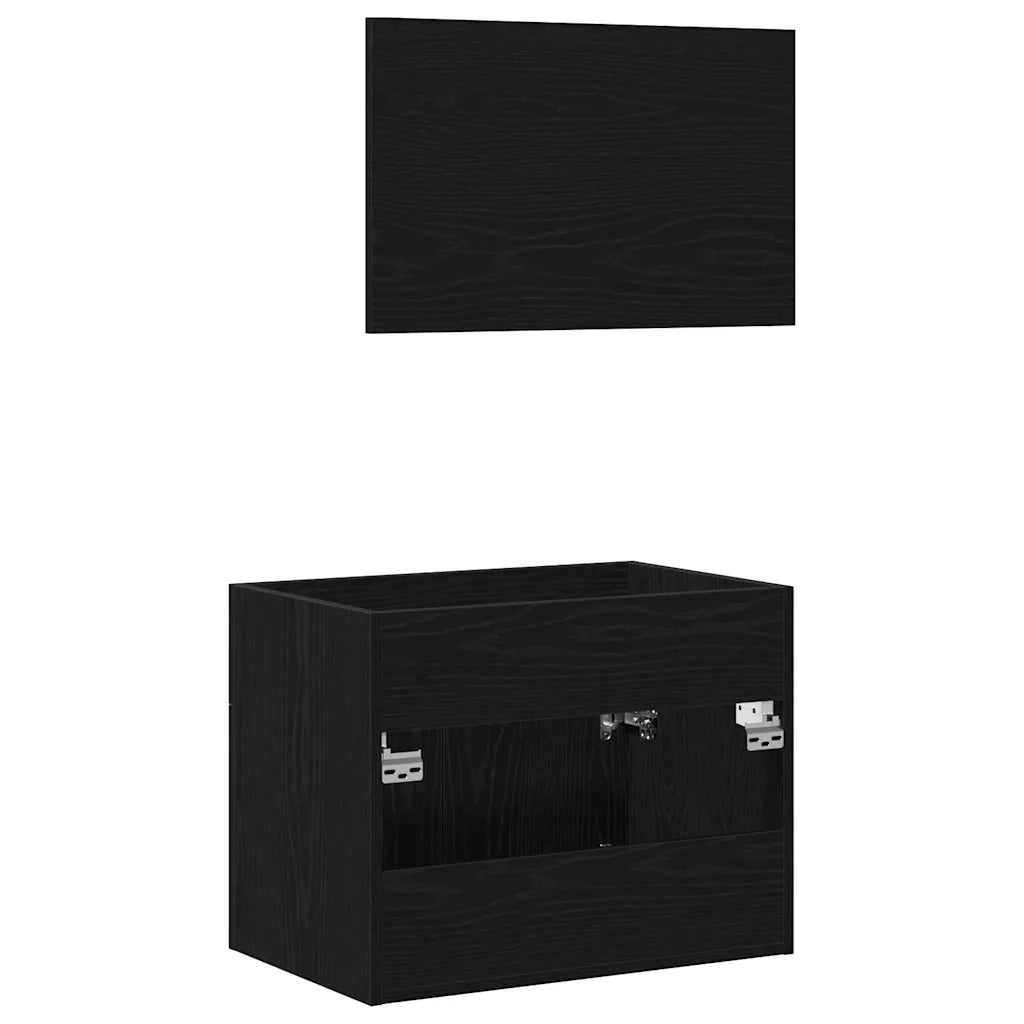 Set Mobili da Bagno | Armadio da bagno 2 pz Rovere Nero in Legno Multistrato