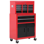 CARRELLO PORTA ATTREZZI 2 IN 1 CON CASSETTA SUPERIORE E ARMADIETTO INFERIORE, IN METALLO, 61.6X33X108 CM, ROSSO