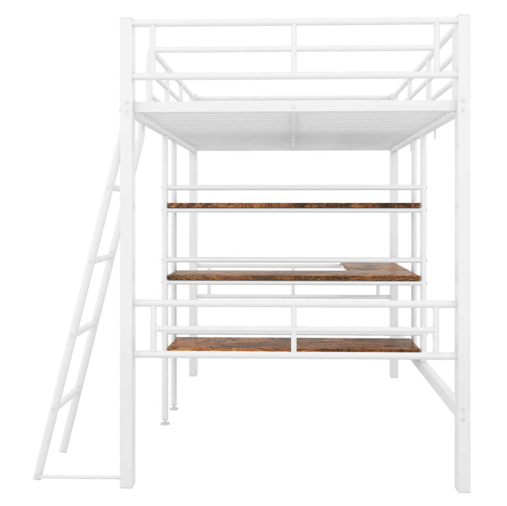 Hochbett 90x200 cm in metallo; con scrivania; ripiani; scala e sponde