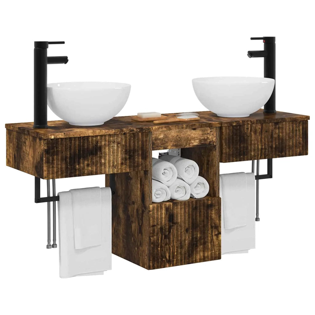 Set di mobili per il bagno 3 pz Rovere Fumo 3405582