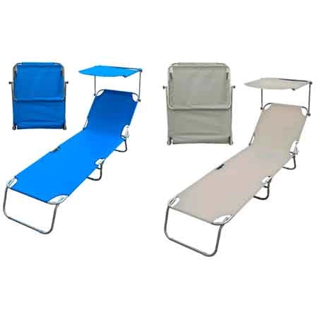 LETTINI DA SPIAGGIA PIEGHEVOLE CON PARASOLE 187x55x24 cm - Col. Blu