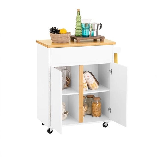 Mobile Isola Cucina - Tavolo Servizio - Tavolino Trasportabile - Pianale Regolabile - Placche in Bamboo MDF E1 - 74x85x40cm