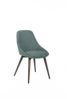 E-STYLO Sedia da pranzo in tessuto verde con gambe e struttura in massello di noce, 58cm X 49cm H. 85cm.
