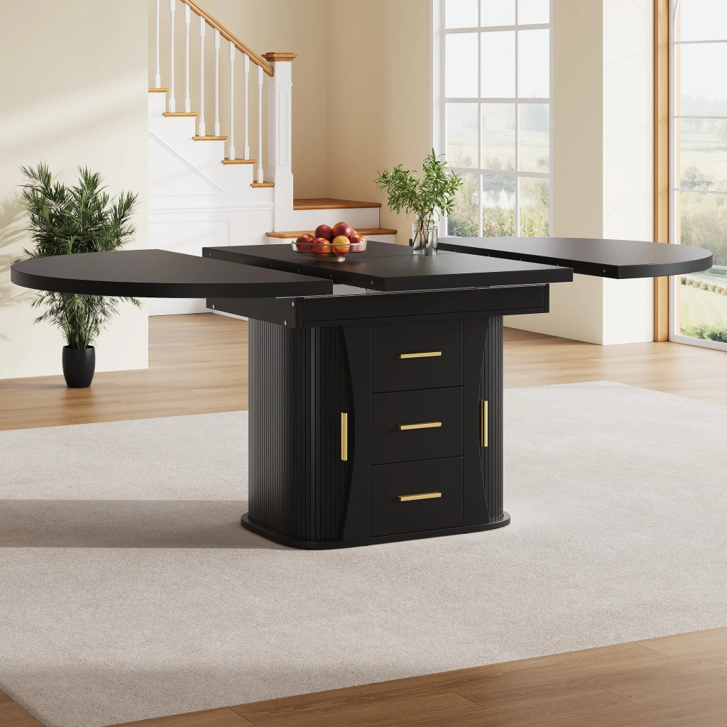 Tavolo da pranzo - rotondo estraibile - da 118 a 158 cm - 3 livelli stoccaggio - fino a 6 persone - nero