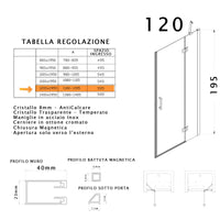Porta Parete Doccia 80 cm 1 Anta Battente in Cristallo Trasparente 8mm H195 Bonussi Isabel