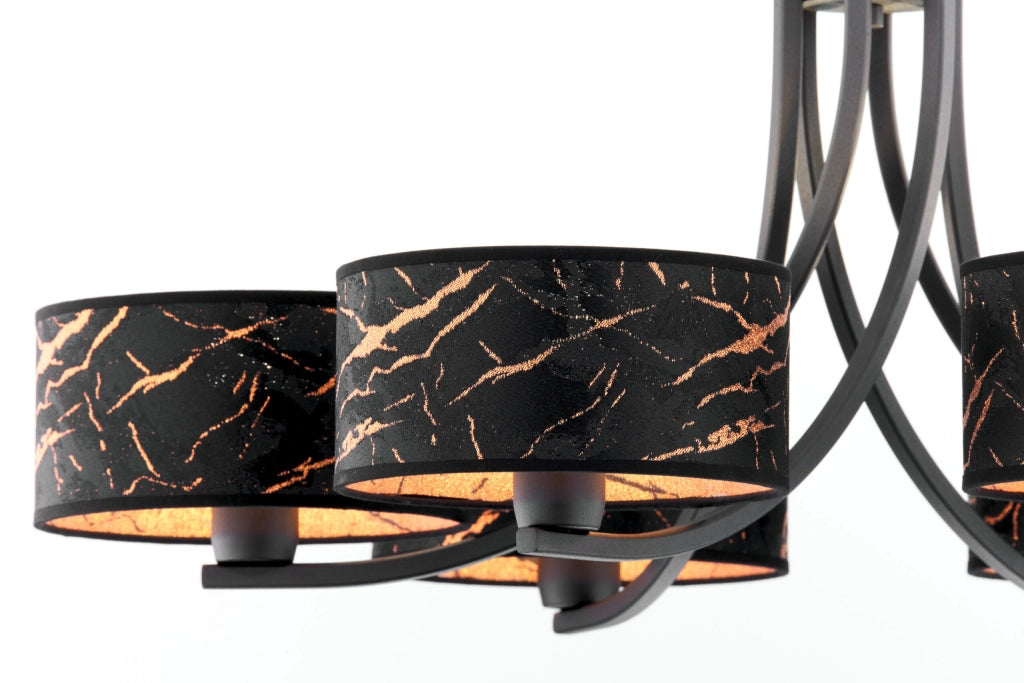 Lampadario Arthur nero rame 6xE27 15W catena Jupiter