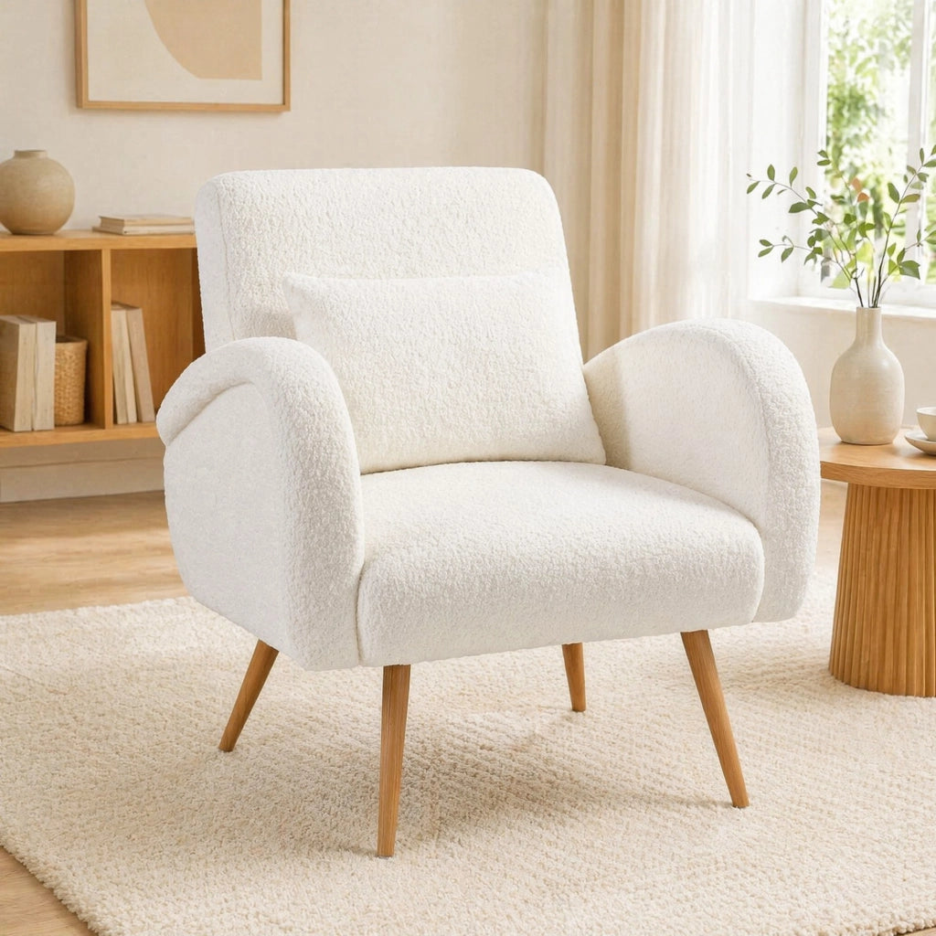 POLTRONA Relax 77x77x83 cm Fleece Crema con cuscino lombare