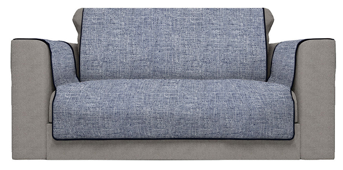 Copridivano con Copri Braccioli Seduta 60 cm in Poliestere Blu Scuro