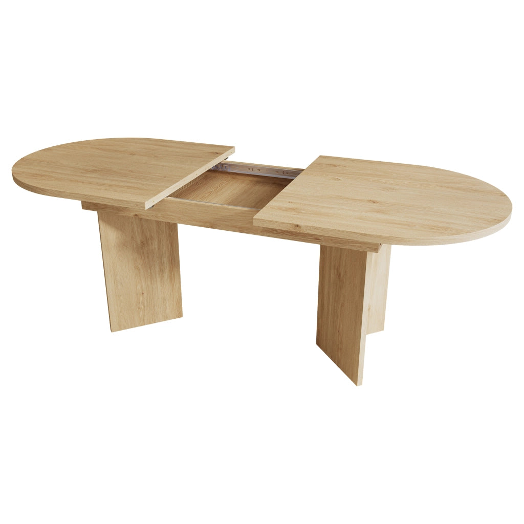 Tavolo da pranzo allungabile con piano da 18 mm, 2 ante pieghevoli e angoli arrotondati, per 4-8 persone, in MDF, rovere