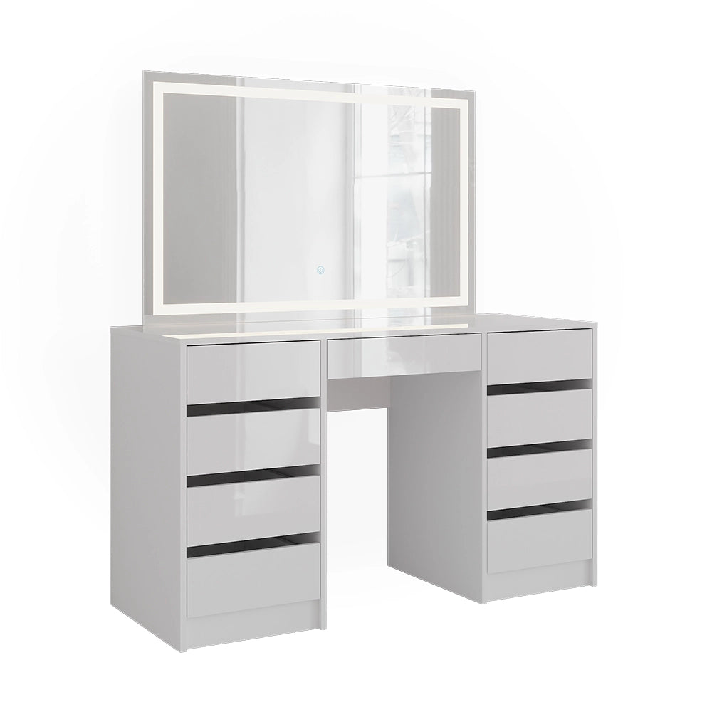 Vicco Tavolo da toeletta Bianco/bianco lucido 128.2 cm con specchio LED