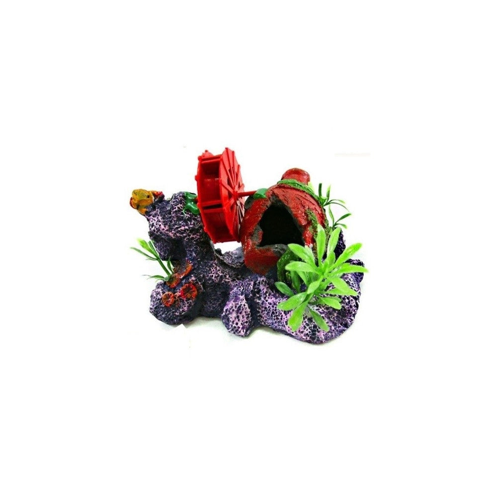 Trade Shop - Figura Decorativa Acquario Fondale Marino Decorazione Acquari Con Ruota Girevole -