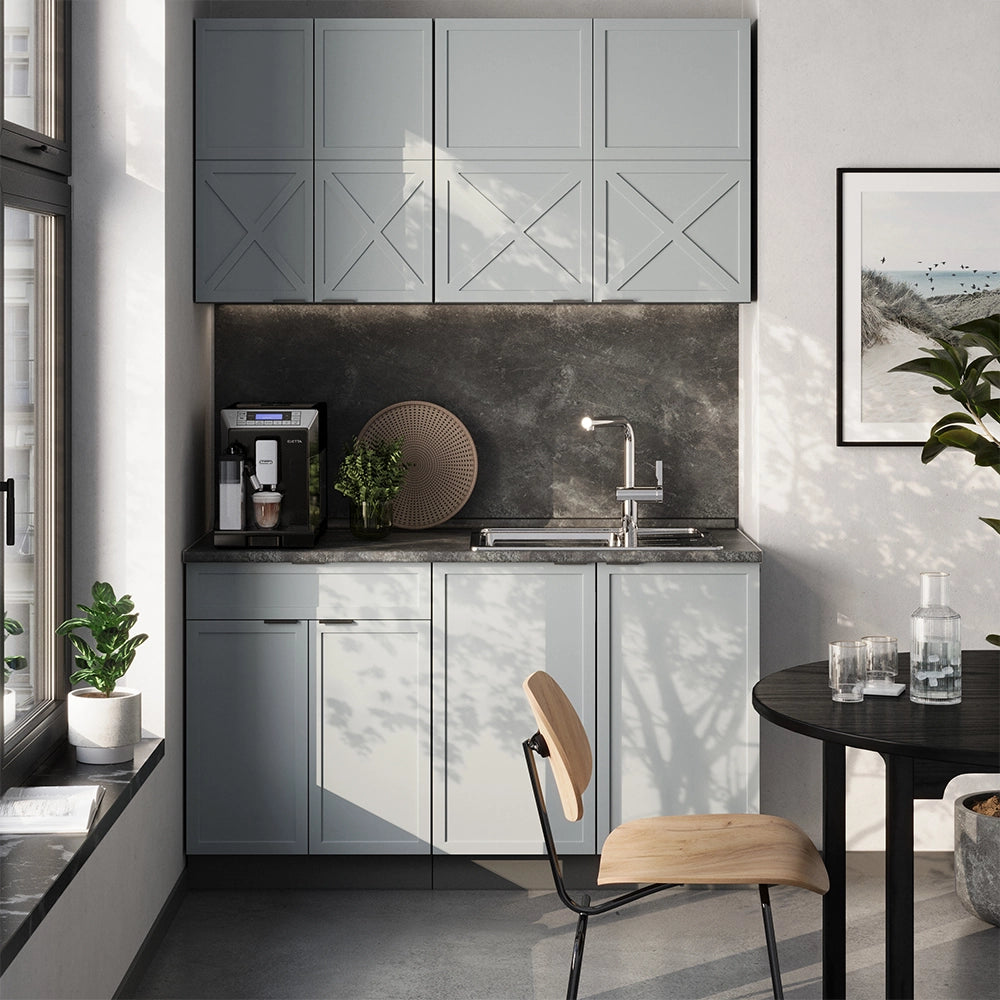 Cucina completa Fame-Line Blu-grigio chiaro/Antracite 140 cm, PL Rovere Vicco