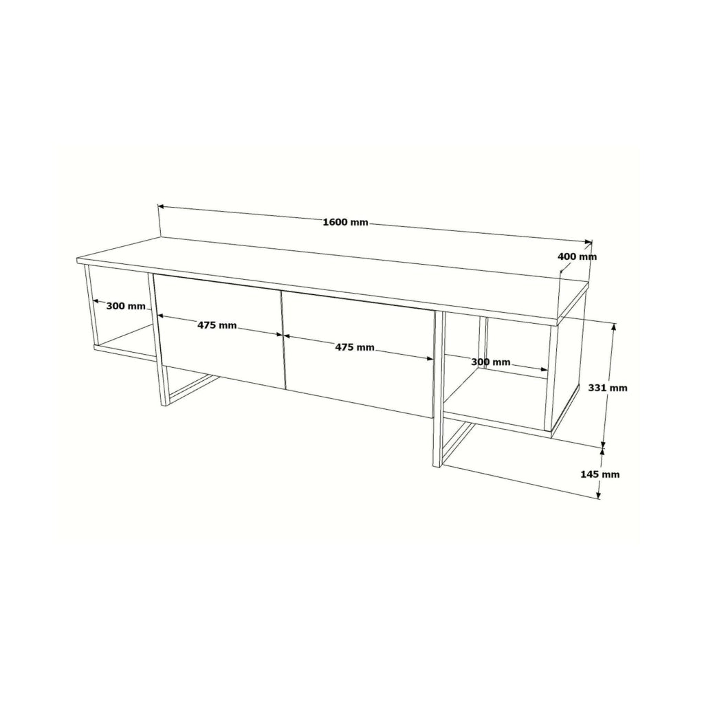 Mobile porta TV Adalberta, Credenza da soggiorno, Armadio basso per TV, Base parete attrezzata, 160x40h48 cm, Bianco e Oro