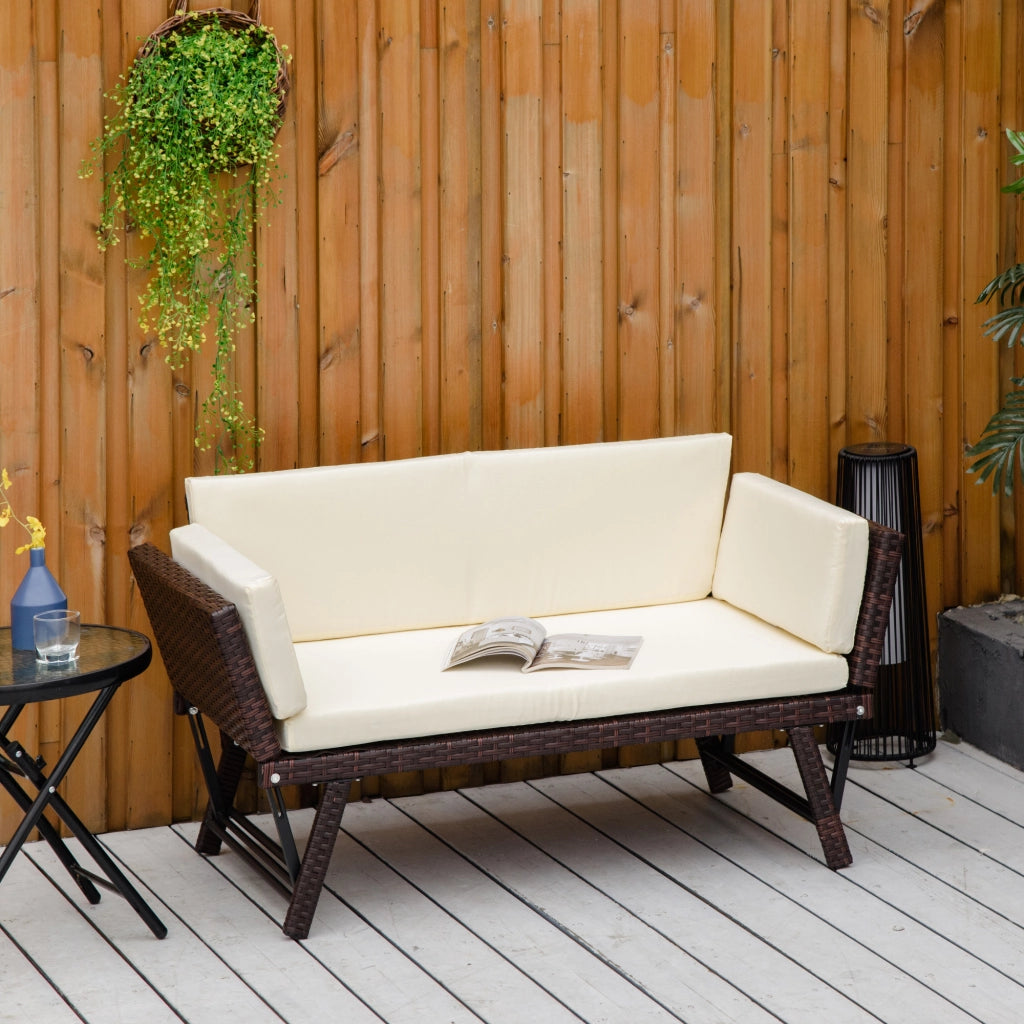 Divano 2 Posti da Giardino in Rattan ¨C zephmum ¨C Bianco e Marrone 129x63x67