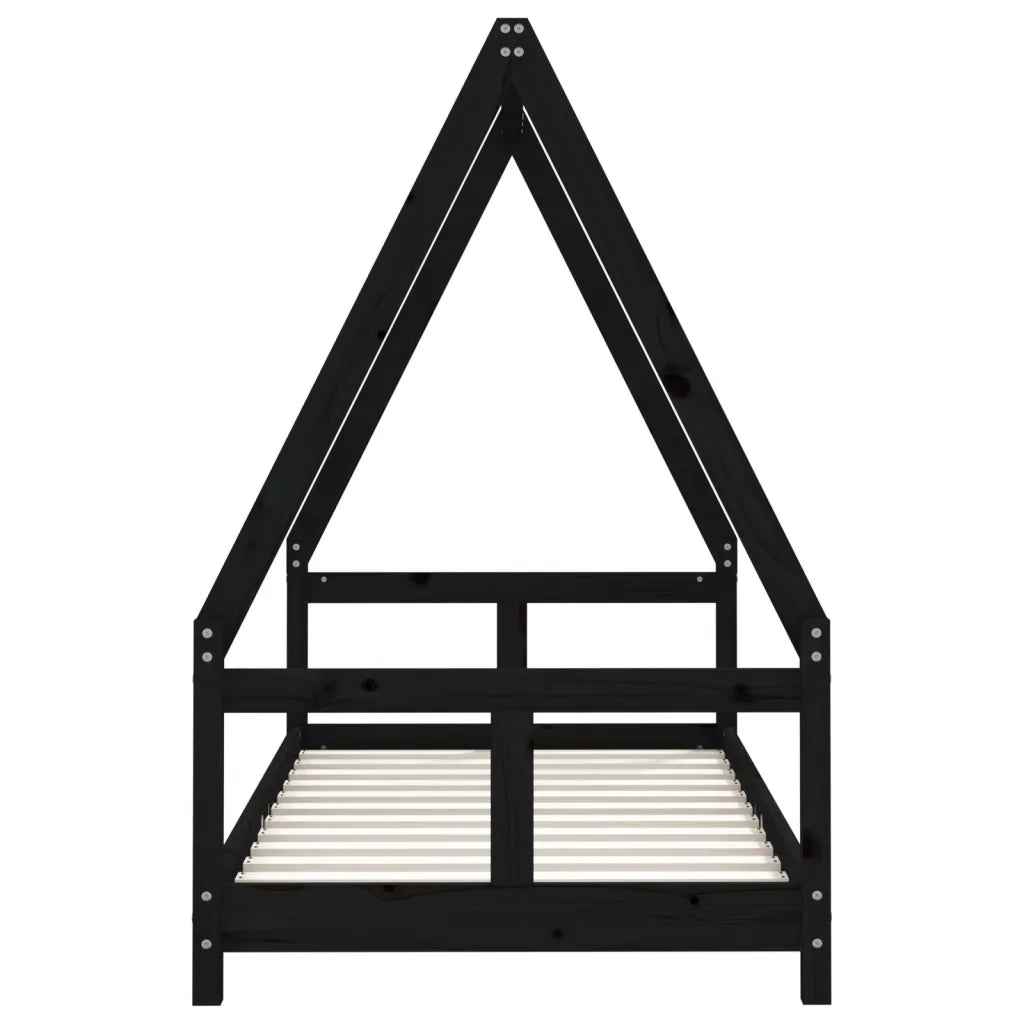 Giroletto per Bambini Nero 80x160 cm in Legno Massello di Pino 834461