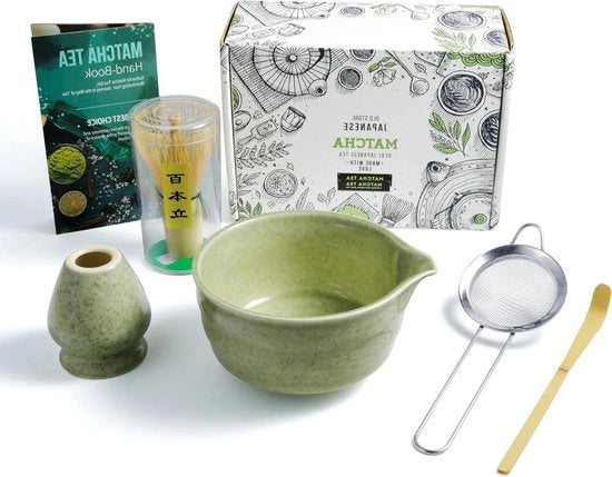 Set di Matcha - contenitore per filtri a stella con manico e guida d'uso - esperienza autentica di Matcha - regalo elegante - per appassionati di tè