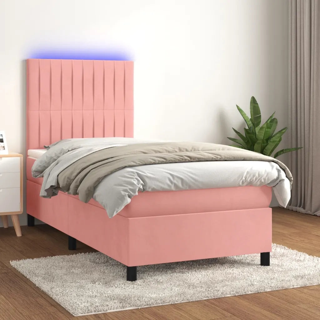 Letto a Molle con Materasso e LED-Struttura Letto con Materasso Rosa 90x190 cm in Velluto 969379