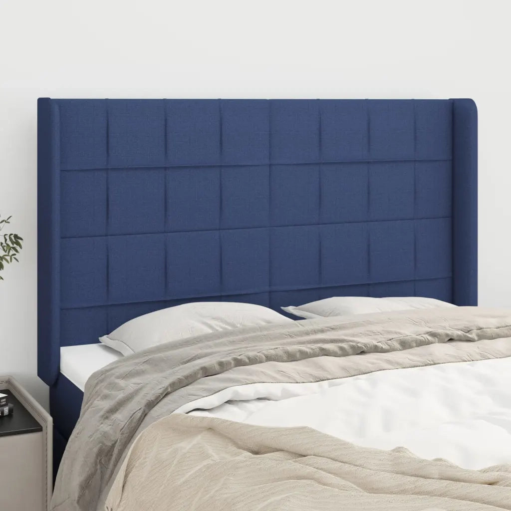 Testiera ad Orecchio-Testata con Orecchie Blu 147x16x118/128 cm in Tessuto 879073