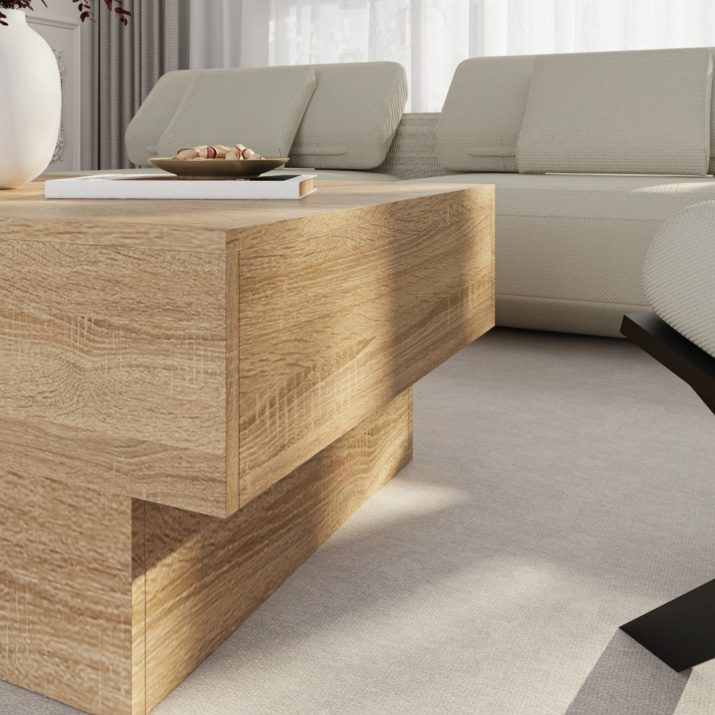 Tavolino Centrale Lens da Salotto con Piano Scorrevole 80 x 60 x 36 cm - Effetto Rovere [en.casa]