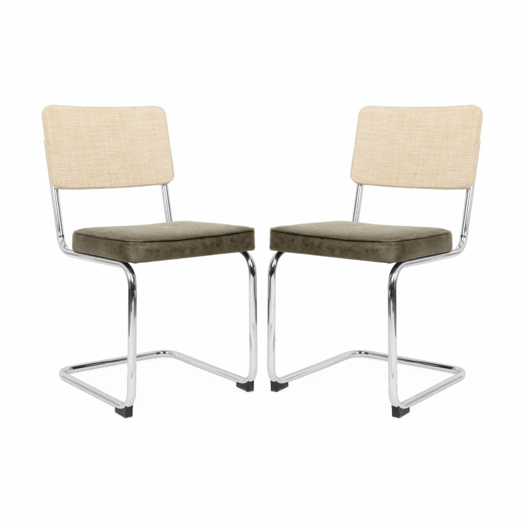 Set di 2 sedie a sbalzo, tessuto e rattan, talpa
