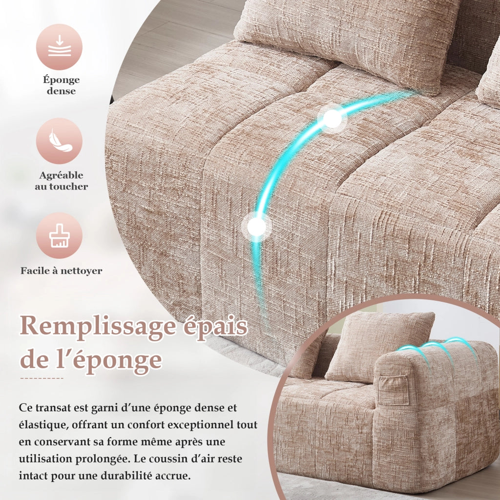 Divano Lineare 2 Posti con Tasche Laterali e Cuscino Comfort Imbottitura a Ritorno Rapido Design Moderno in Ciniglia Color Cachi