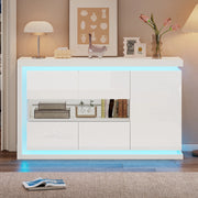 Madia 140x40x84 cm con luci LED telecomandate e 3 ante in truciolato e vetro bianca