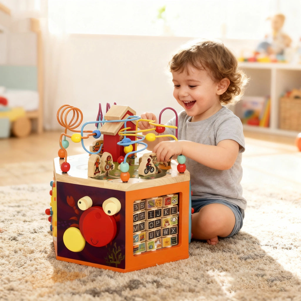Cubo attivit¨¤ 8 in 1 con labirinto perle e pista motricit¨¤ ¨C zephmum ¨C 41.5x37.5x37.5 cm multicolore
