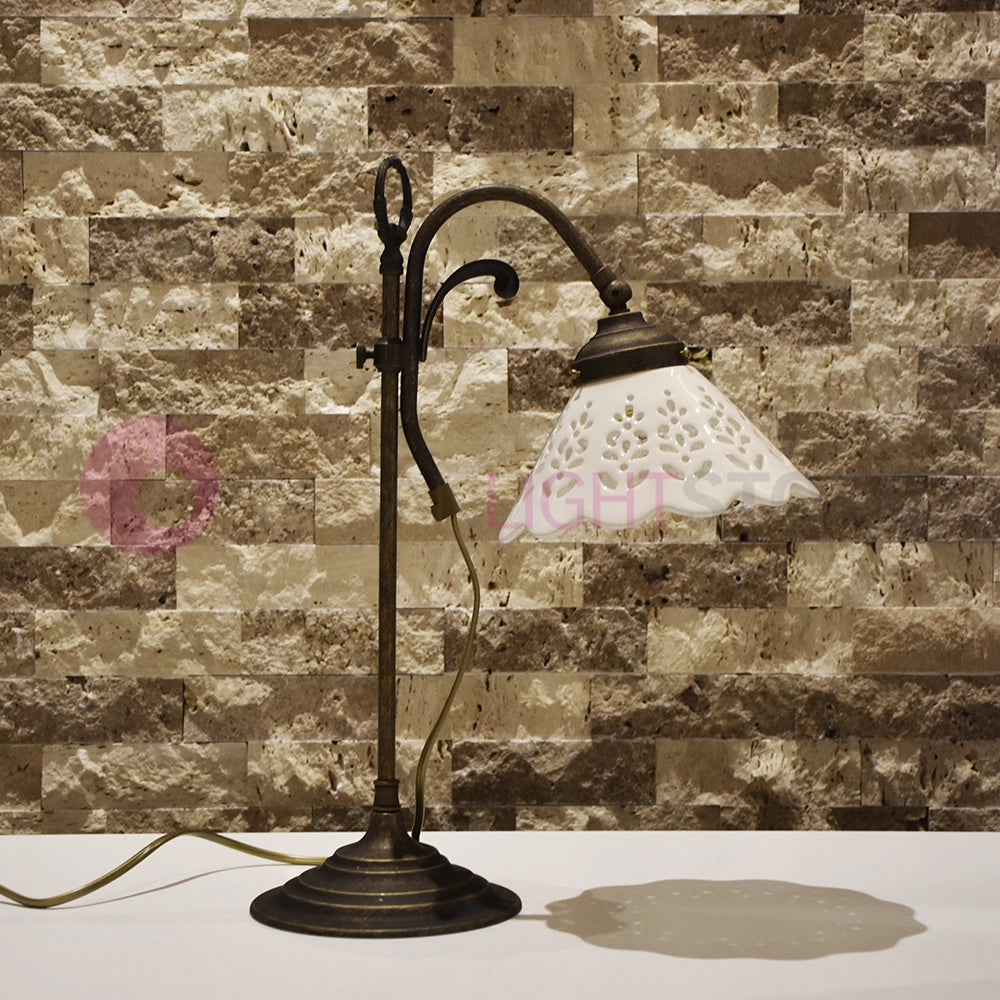 VOLTERRA Lampada da Tavolo Ottone e Ceramica Rustico Country
